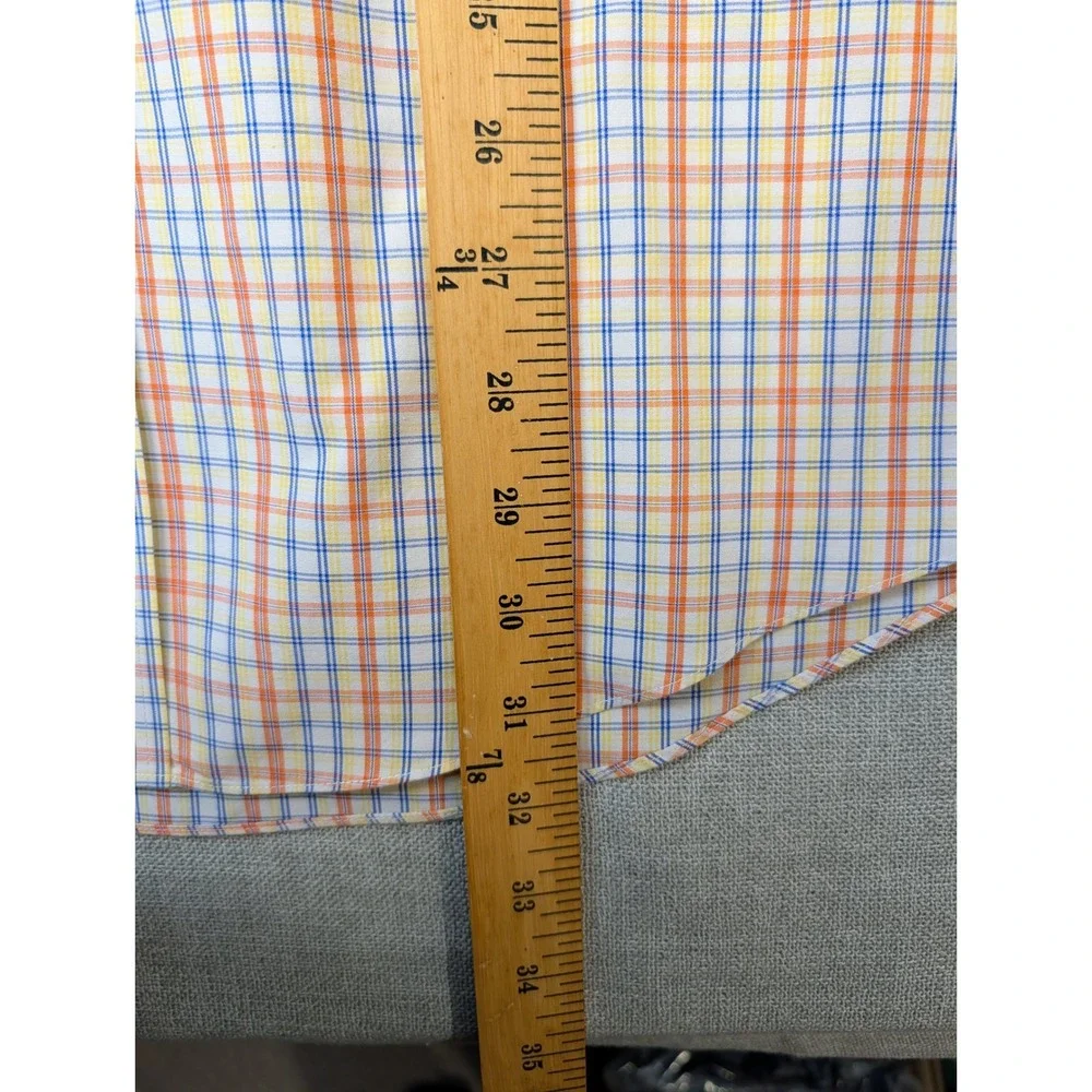 Brooks Brothers Polo Shirt Mens M Orange Blue Plaid Supima Cotton Non-Iron - Picture 5 of 9